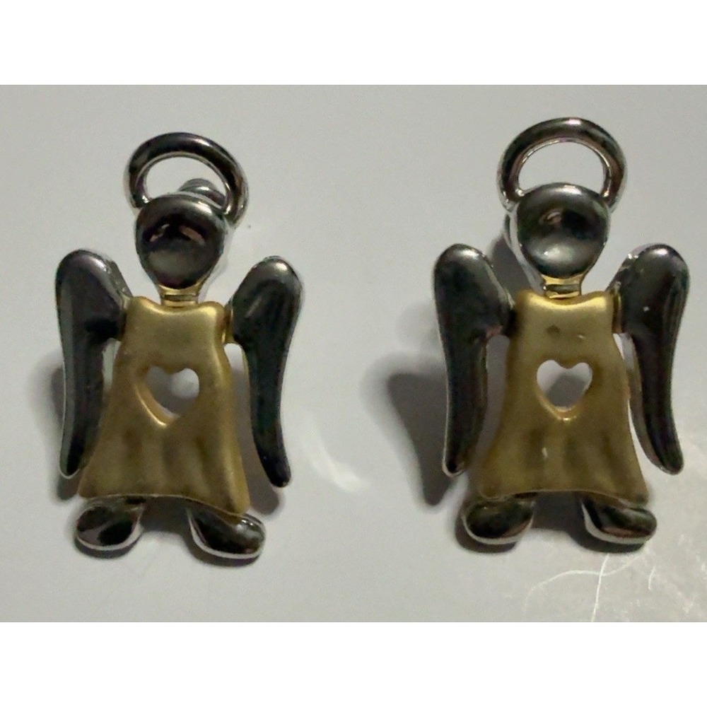 T30278-Vintage Angel Cherub Earrings Silver Gold Tone Heart NOS New In Package